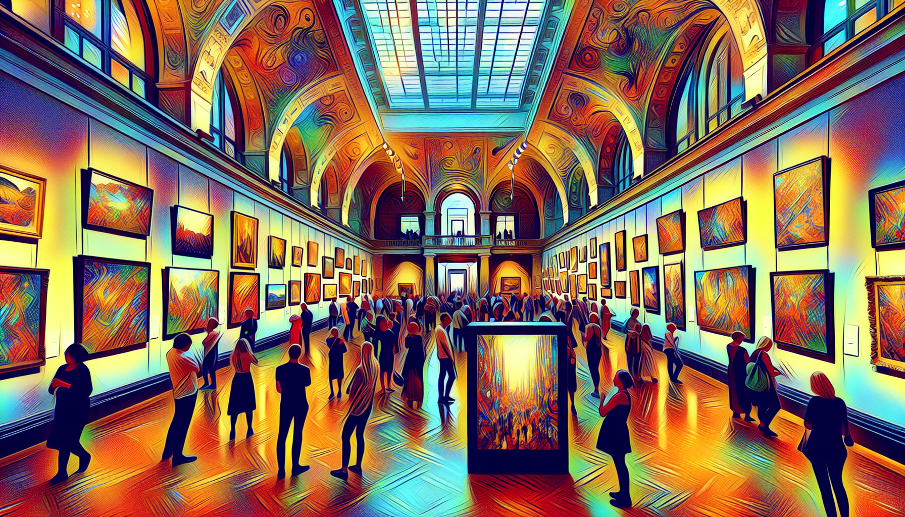 Illustration of vibrant art exhibition in Oslo's National Museum