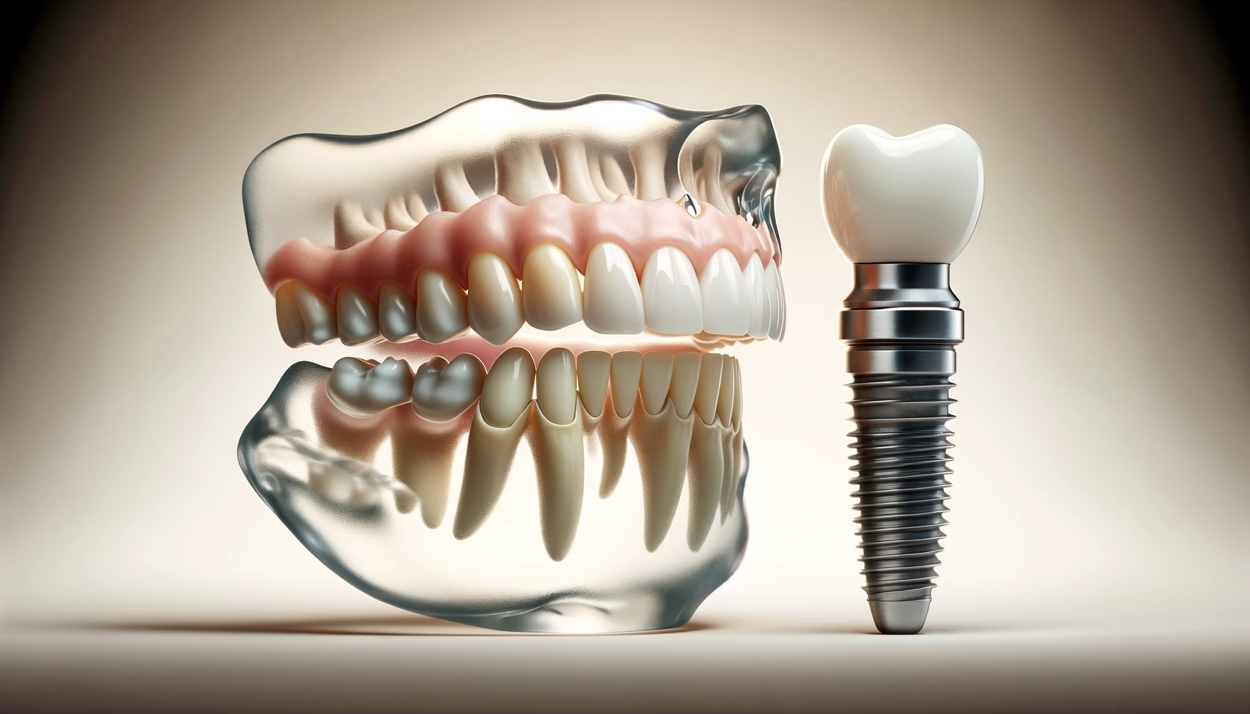 Konseptbilde viser forskjeller mellom tannproteser og tannimplantater