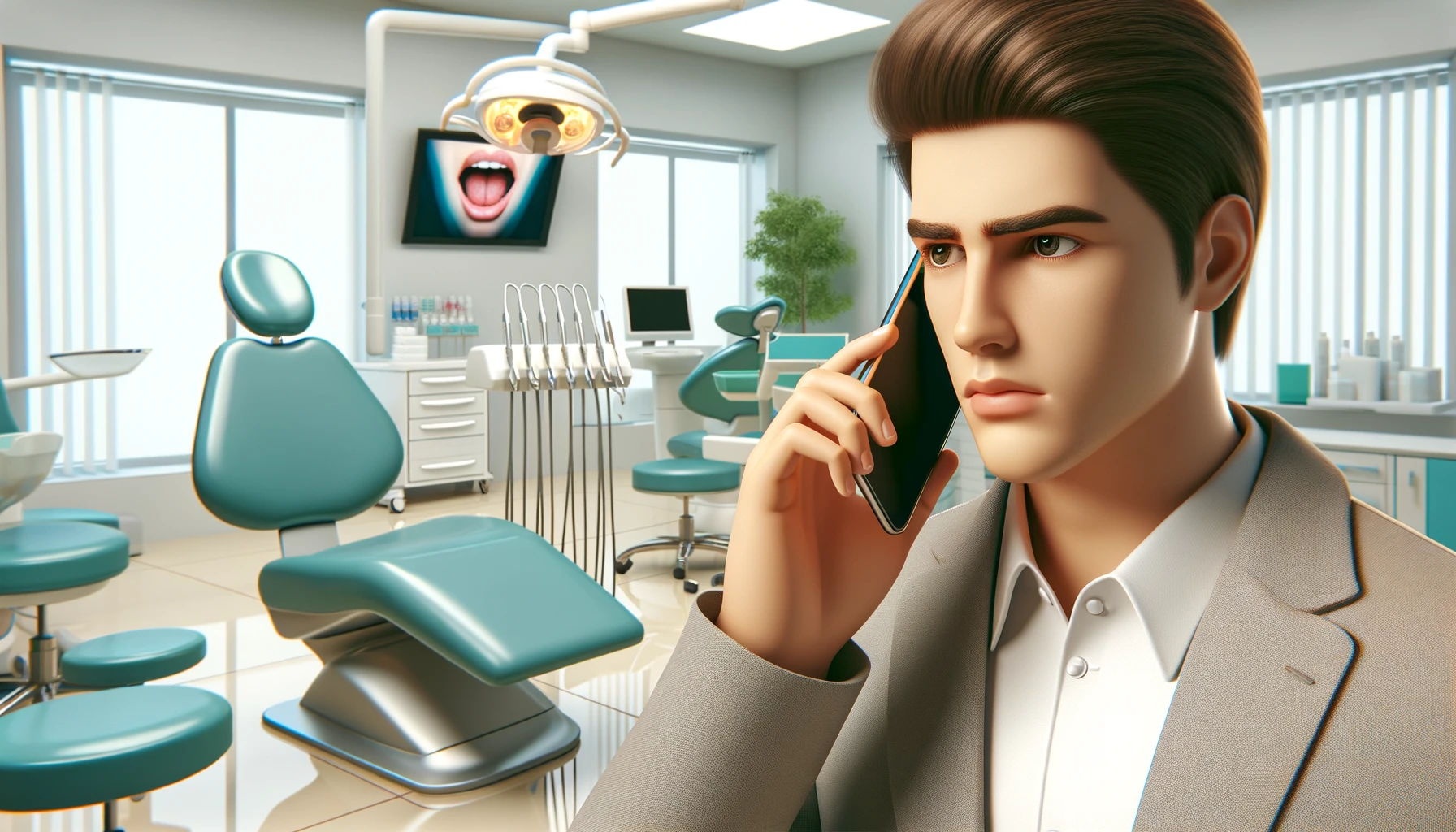 Person ringer tannlegen umiddelbart fra et moderne og rent tannlegekontor