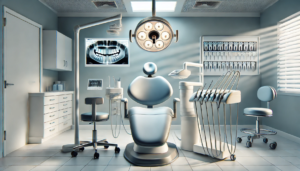 "Dentist office setup for root canal treatment with dental tools and equipment visible."