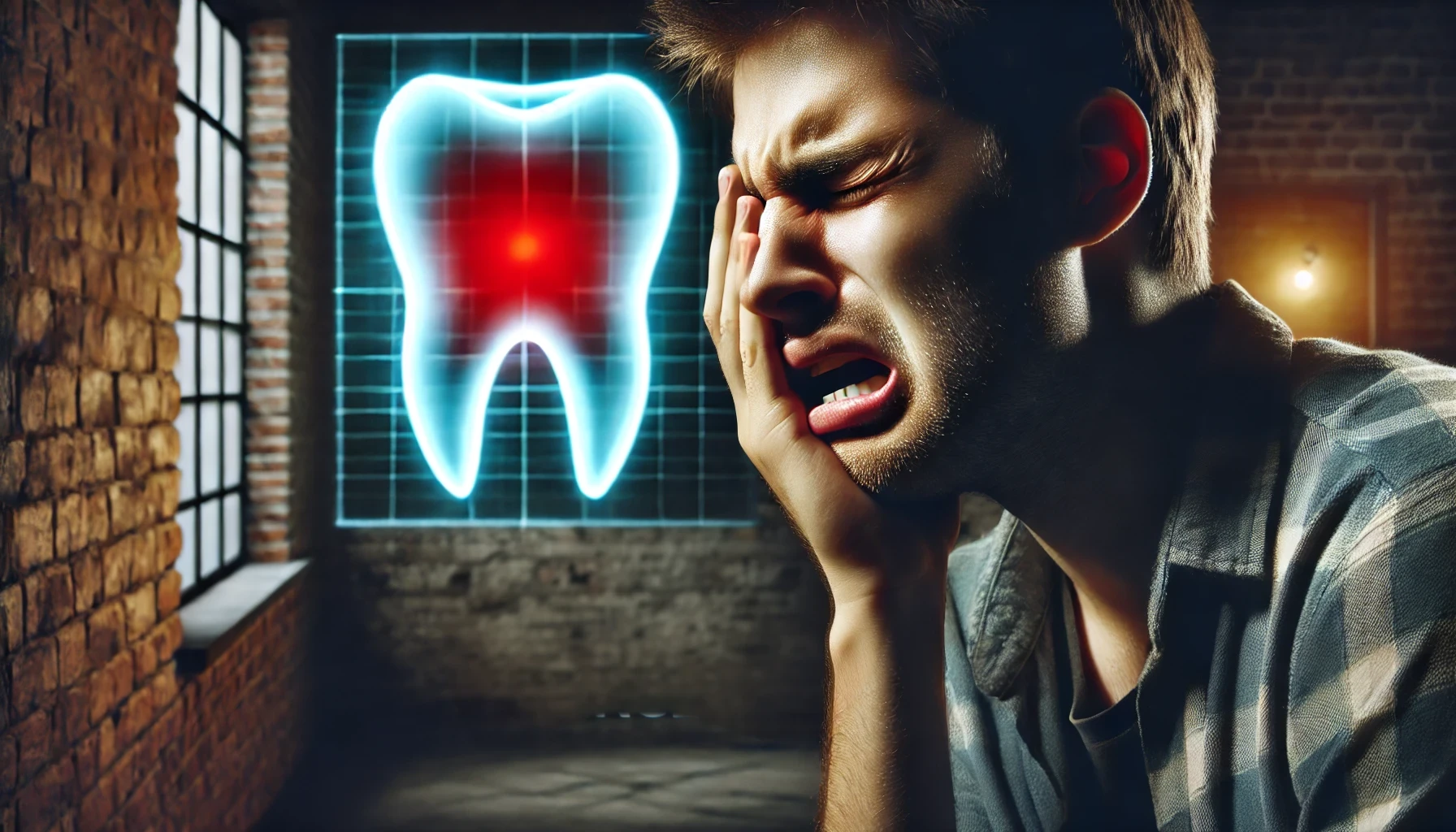 A distressed individual clutching their jaw in pain, emphasizing the urgency of a tooth infection emergency.                                                                                                  vev oppstår bakterier raskt                    bør infeksjonen dersom hos  fleste ofte           