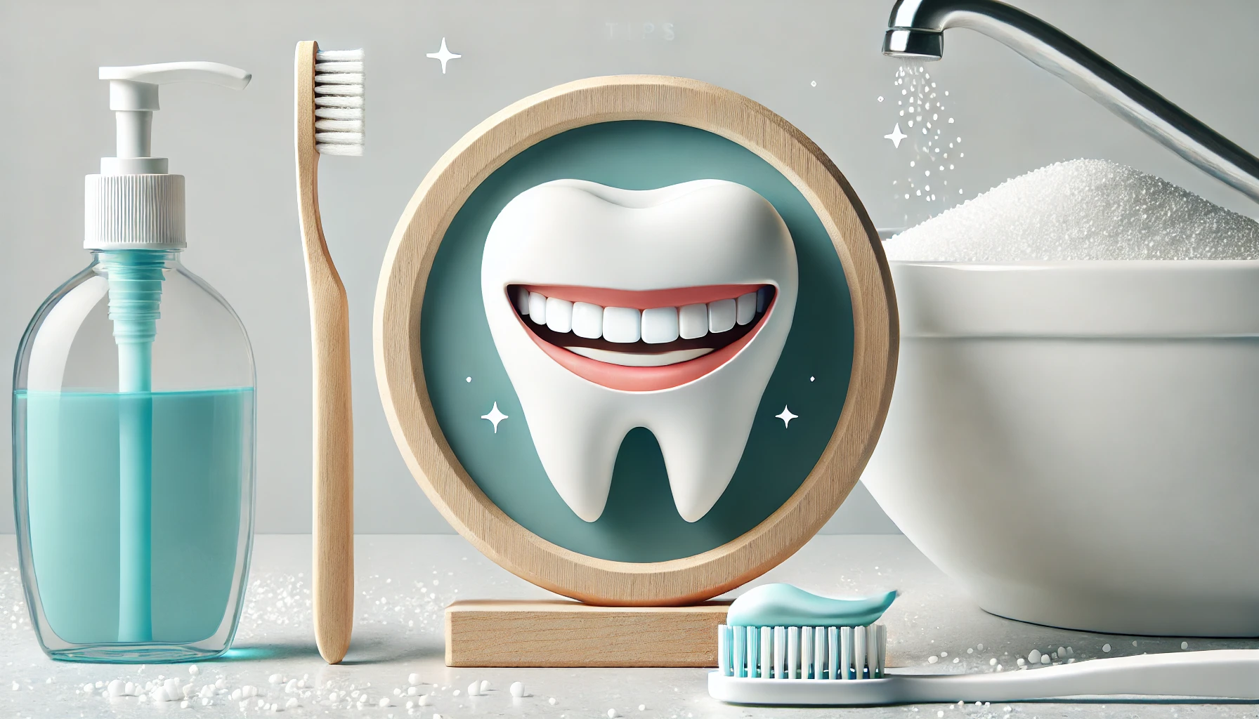 Bright smile with a toothbrush and toothpaste in a clean setting, emphasizing basic oral hygiene for maintaining white teeth."