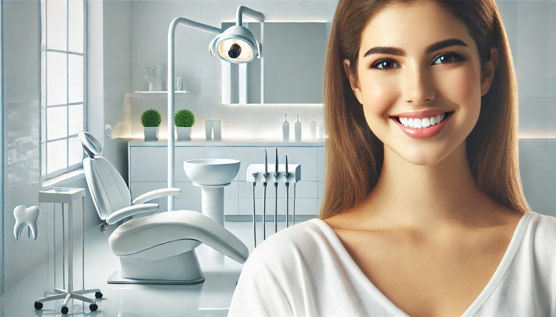 Person smiler med naturlig hvite tenner i moderne miljø, symboliserer trygg tannbleking uten tekst eller produkter i bildet.