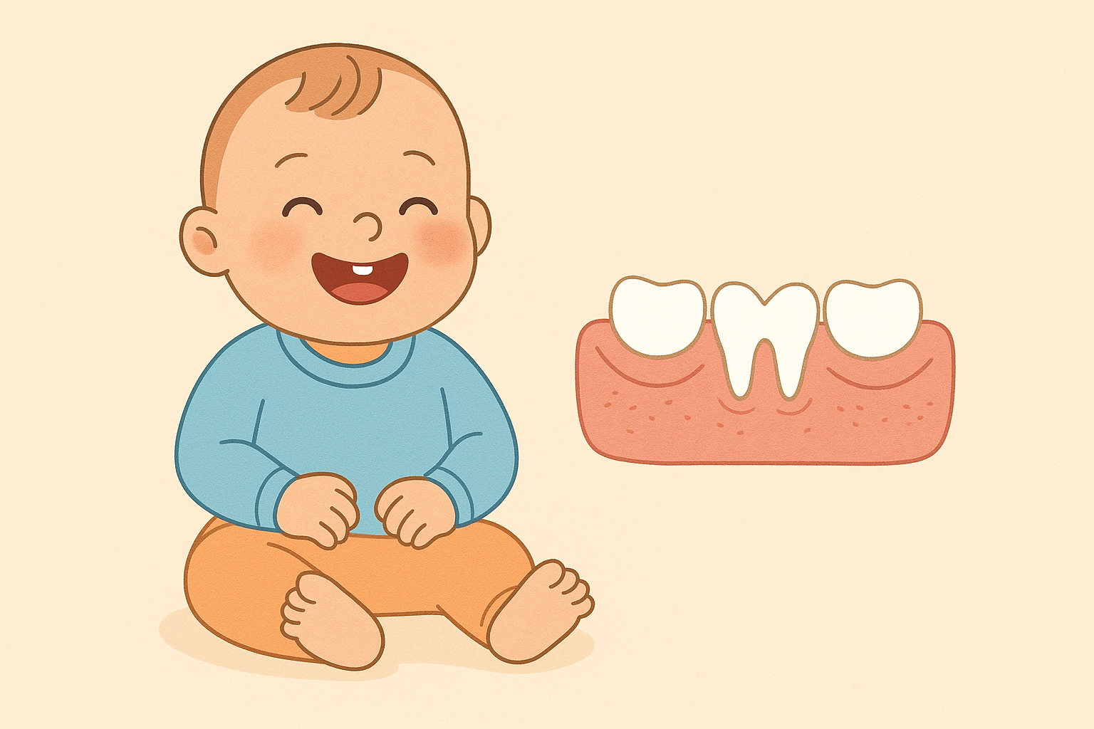 Baby smiler med synlige melketenner og diagram som viser tennene som bryter gjennom tannkjøttet. barnet gi barnet blant annet måneder gamle barnets lillefingernegl 2 år 1 år bør hull mye munnen fluor tegn kontakt gode underkjeven 